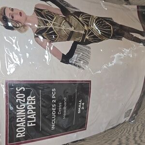 Source Unknown Black and Gold Flapper Dress SMALL 2-4‎